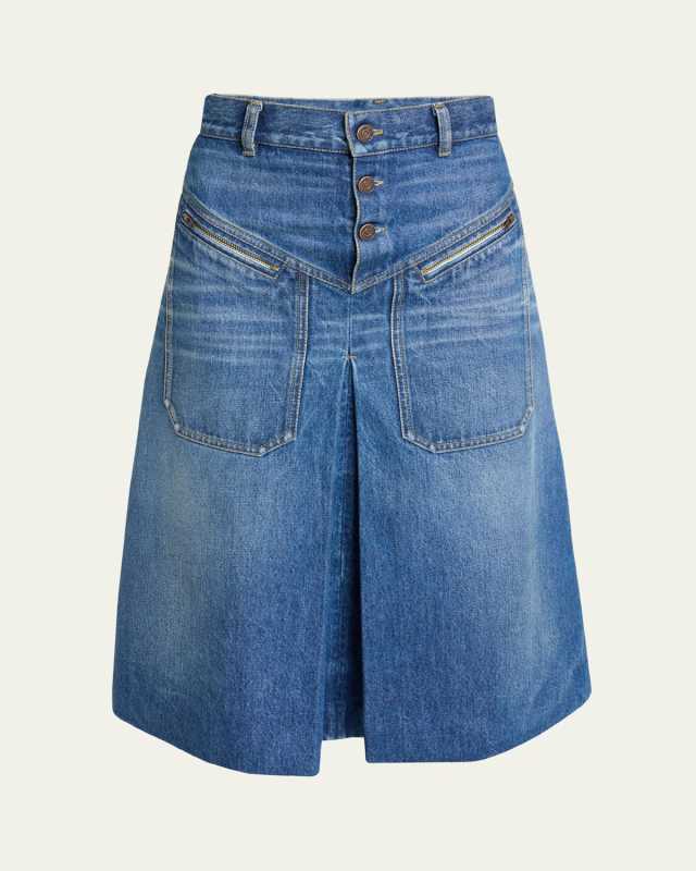Cotton Denim Midi Skirt